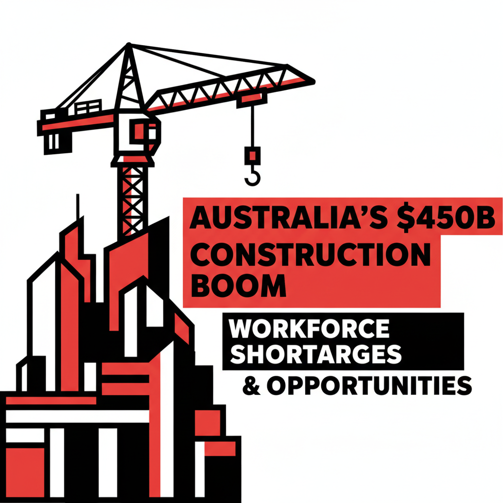Australian construction site with cranes and active building work, symbolizing the nation's building boom.