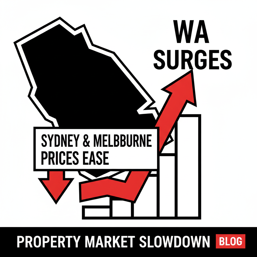Map of Australia highlighting property trends with a builder reviewing architectural plans.